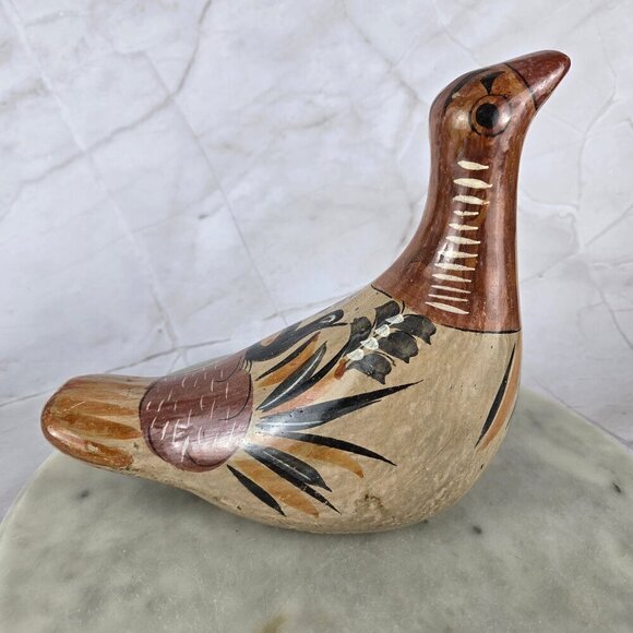 Vintage Mexican Tonala Bird Pottery Hand Painted Bird on Back - Picture 5 of 12
